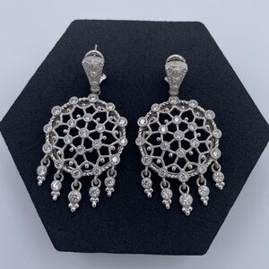 Judith Ripka 925 Sterling Silver Chandelier CZ Dangling Earrings Thailand Estate